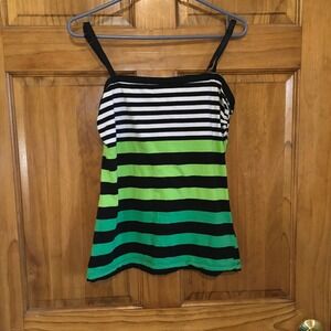 Rue21 XL Tank Top Striped Black‎ Green White Sleeveless Casual Layering